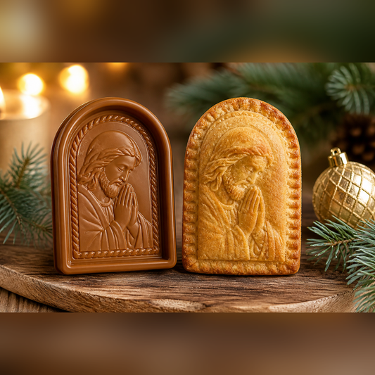 Praying Jesus mini pie mold with baked result