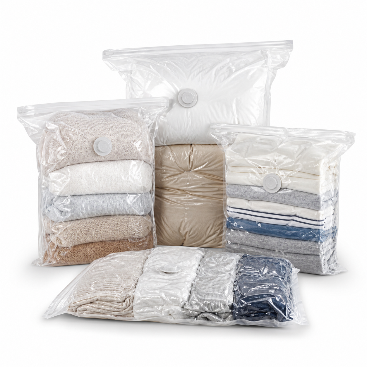 No-pump vacuum storage bags